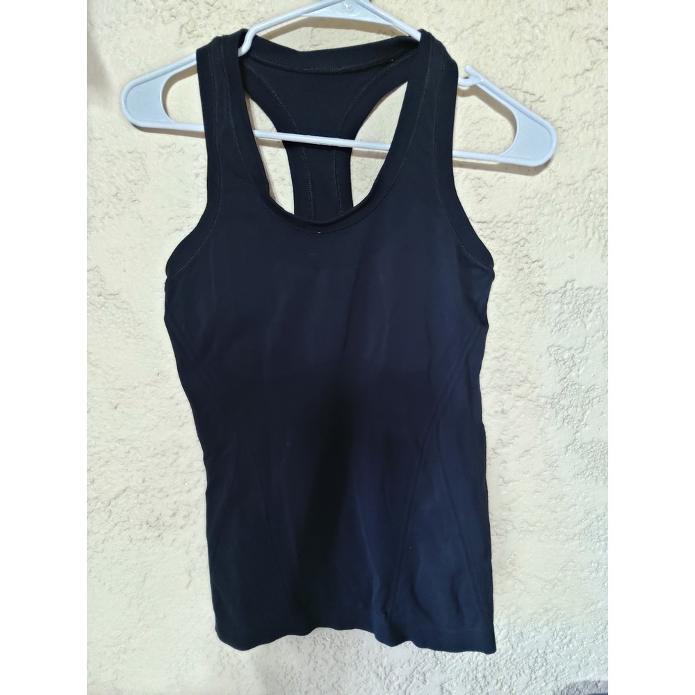Athleta Black Racerback Tank Top with Built-in Shelf Bra Mesh Knit Womens